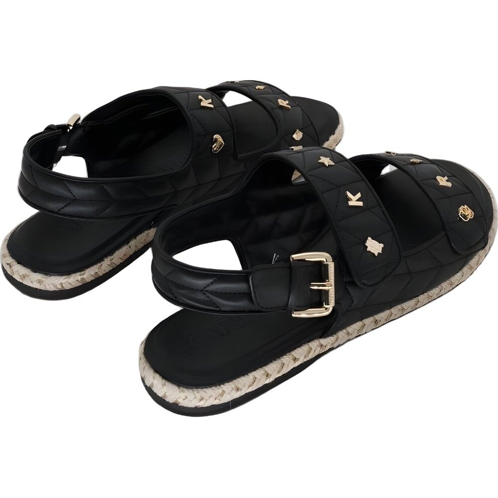 Black Quilted Logo Stud Espadrille Sandals - Unknown Brand - Picture 3 of 6